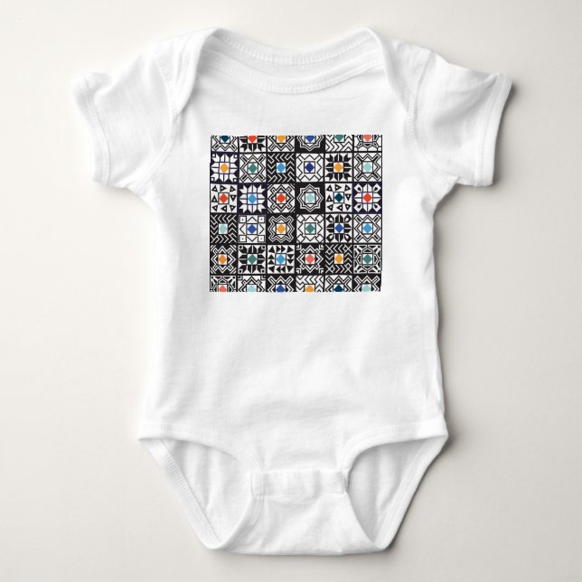Patchwork Maori: Ethnic Carpet Design. Baby Bodysuit (Front)