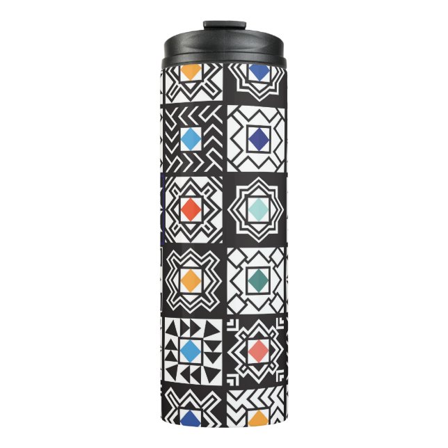 Patchwork Maori: Ethnic Carpet Design. Thermal Tumbler (Front)