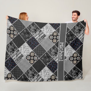 Patchwork monochrom black grey white patchwork qui fleece blanket