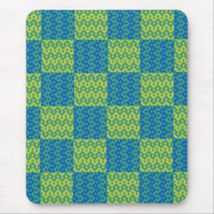 Patchwork Mousepad, Blue and Green Geometric Mouse Mat