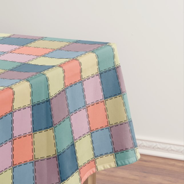 Patchwork multicolored rustic retro sixties tablecloth (In Situ)