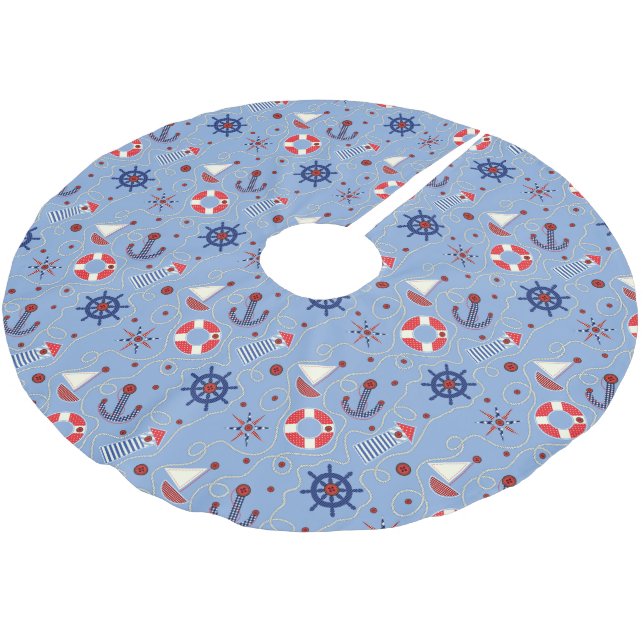 Patchwork Nautical Design Brushed Polyester Tree Skirt (Angled)