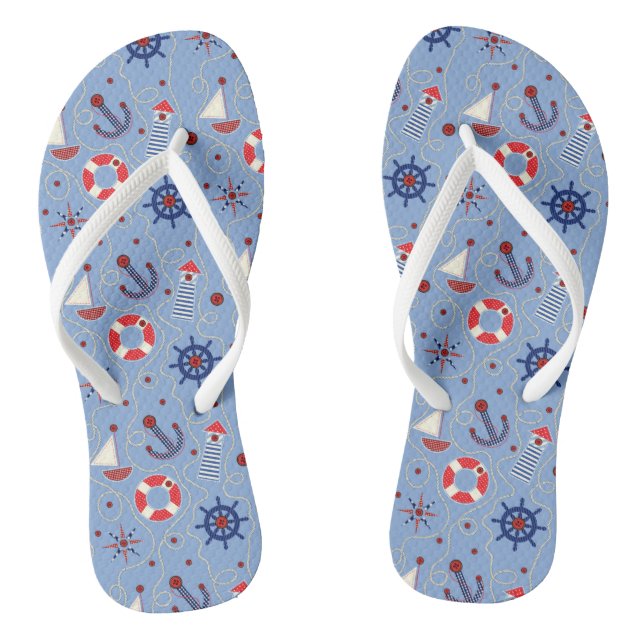 Patchwork Nautical Design Flip Flops (Footbed)