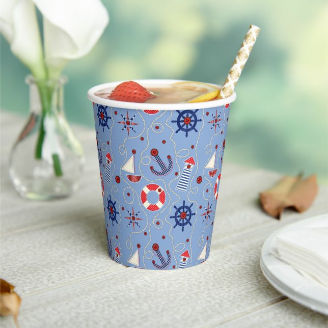 Patchwork Nautical Design Paper Cups (Insitu)