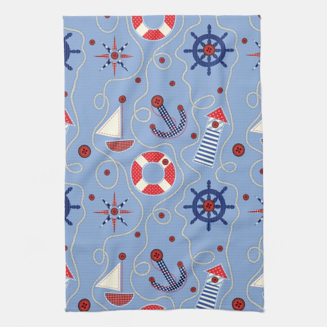 Patchwork Nautical Design Tea Towel (Vertical)