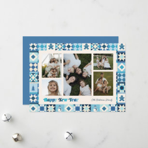Patchwork New Year Shades of Blue Holiday Card