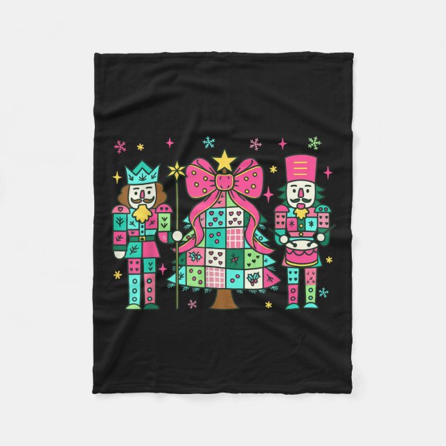 Patchwork Nutcracker Christmas Tree Nk Nutcracker  Fleece Blanket (Front)