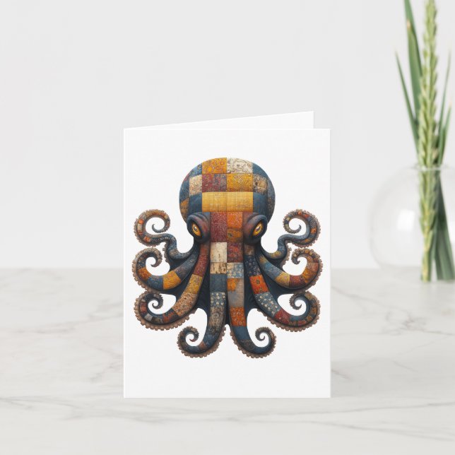 Patchwork Octopus Greetings Card (Front)