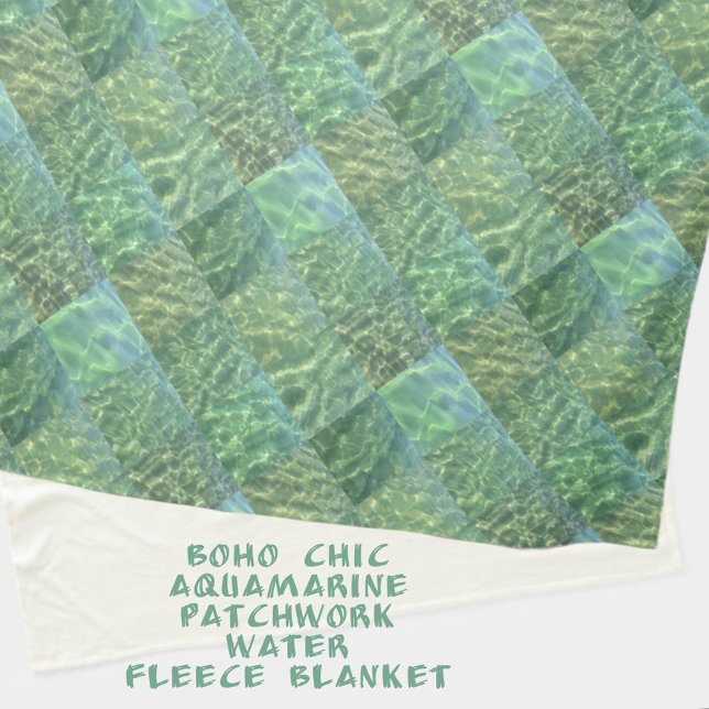 Patchwork of Aquamarine Blue Water Boho Chic Fleece Blanket (Creator Uploaded)