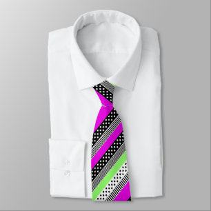 Patchwork of black and white and neon stripes  tie