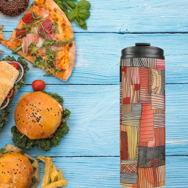 Patchwork of Lines and Colours  20 oz Tumbler (Elevate your beverage experience with our "Patchwork of Lines and Colors" Thermal Tumbler.)