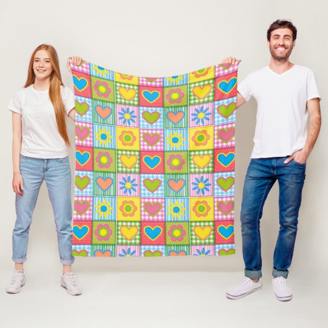 Patchwork of Love Blossom and Hearts  Fleece Blanket (In Situ)