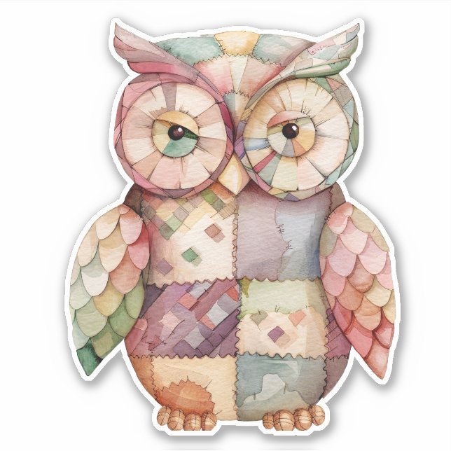 Patchwork Owl Bird Sticker (Front)