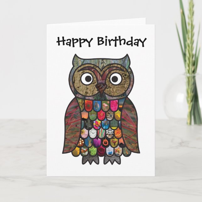 Patchwork Owl Birthday Card (Front)