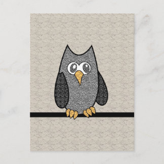 Patchwork Owl, Black and White with Tan Background Postcard