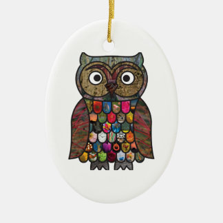 Patchwork Owl Ceramic Tree Decoration