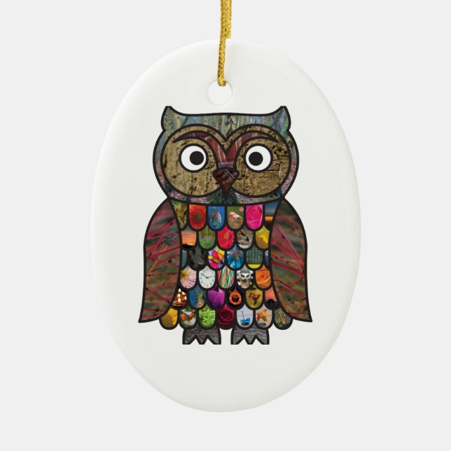 Patchwork Owl Ceramic Tree Decoration (Front)