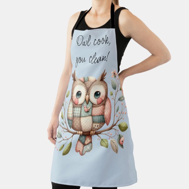 Patchwork Owl in Whimsical Woodland Apron (Insitu)