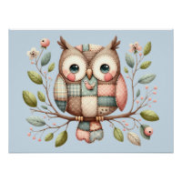 Patchwork Owl in Whimsical Woodland