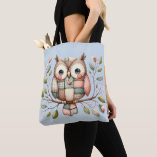 Patchwork Owl in Whimsical Woodland Tote Bag