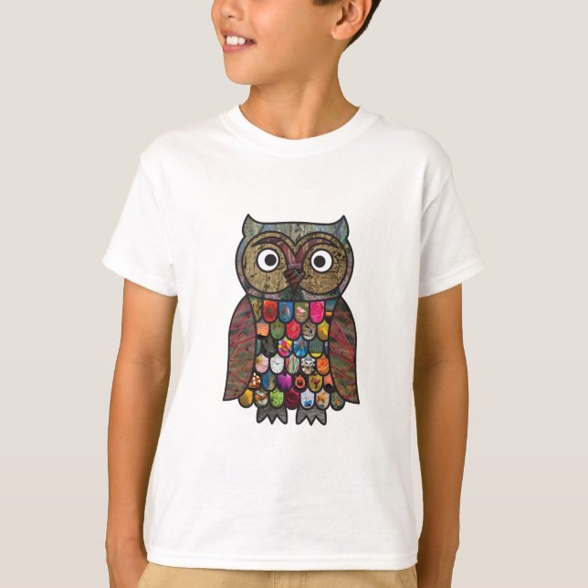 Patchwork Owl Kids T-Shirt (Front)