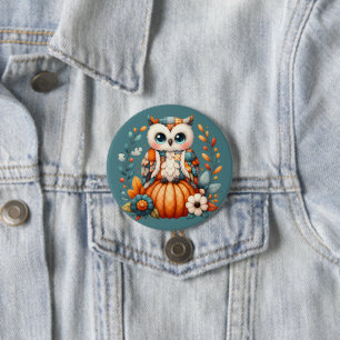 Patchwork Owl on Pumpkin — Cottagecore Fall 7.5 Cm Round Badge