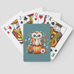 Patchwork Owl on Pumpkin — Cottagecore Fall Playing Cards