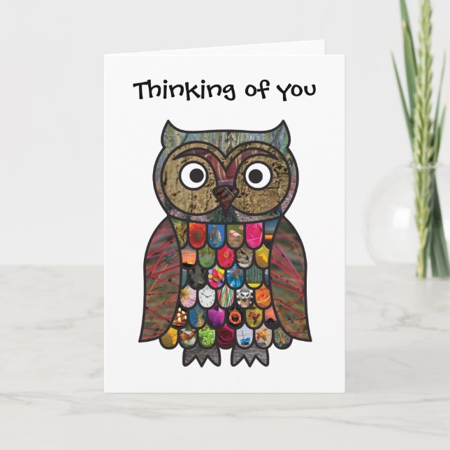 Patchwork Owl Thinking of you Card (Front)