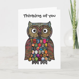 Patchwork Owl Thinking of you Card