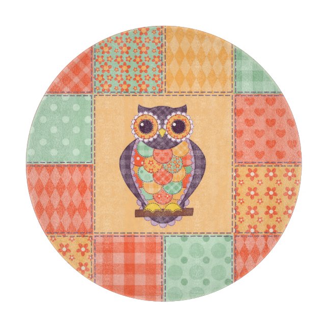 Patchwork Owl Vintage Seamless Pattern Cutting Board (Front)