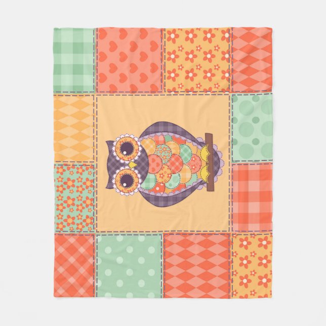 Patchwork Owl Vintage Seamless Pattern Fleece Blanket (Front)