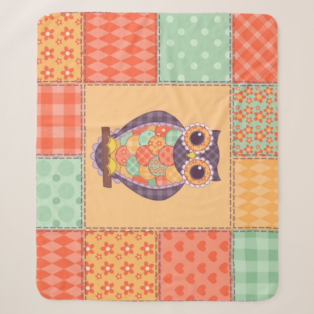 Patchwork Owl Vintage Seamless Pattern Sherpa Blanket (Front)