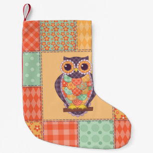 Patchwork Owl Vintage Seamless Pattern Small Christmas Stocking