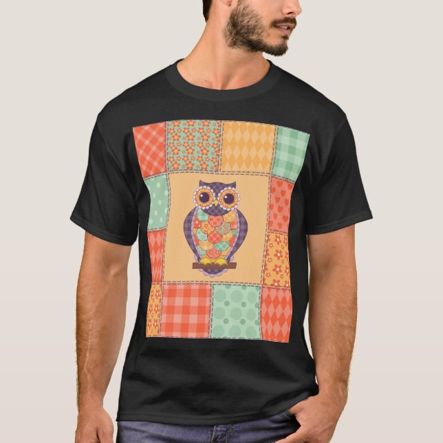 Patchwork Owl Vintage Seamless Pattern T-Shirt (Front)