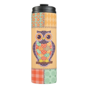 Patchwork Owl Vintage Seamless Pattern Thermal Tumbler
