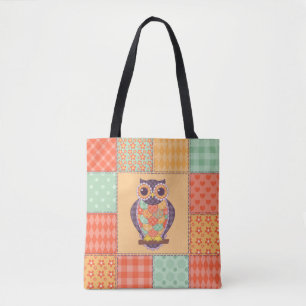 Patchwork Owl Vintage Seamless Pattern Tote Bag