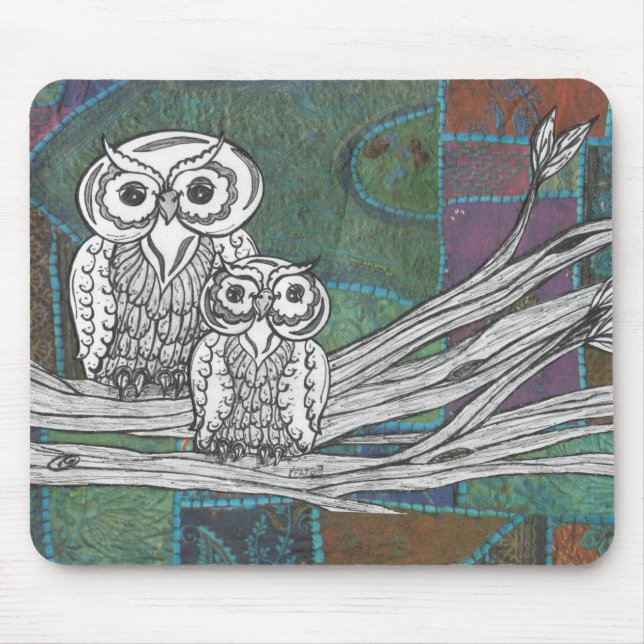 Patchwork Owls Mouse Mat (Front)