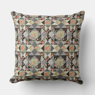 Patchwork Pattern Butterflies Flowers Foliage Rose Cushion