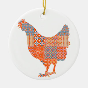 Patchwork Pattern Chicken Farm Animal Ceramic Tree Decoration