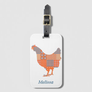 Patchwork Pattern Chicken Farm Animal Luggage Tag