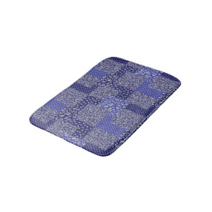 Patchwork Pattern Chintz Shades of Blue Polka Dot Bath Mat