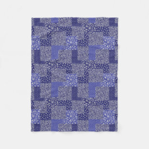 Patchwork Pattern Chintz Shades of Blue Polka Dot  Fleece Blanket