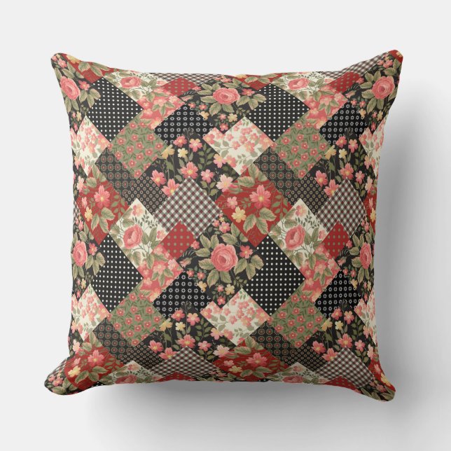 Patchwork Pattern Flowers Polka Dot Geometric Plai Cushion (Front)