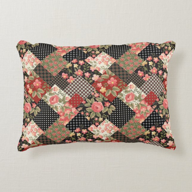 Patchwork Pattern Flowers Polka Dot Geometric Plai Decorative Cushion (Front)