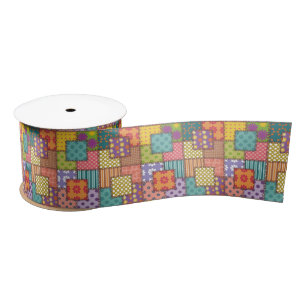 Patchwork Pattern Flowers Polka Dot Stripe   Satin Ribbon