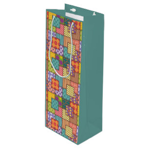 Patchwork Pattern Flowers Polka Dot Stripe Wine Gift Bag