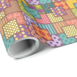 Patchwork Pattern Flowers Polka Dot Stripe Wrapping Paper