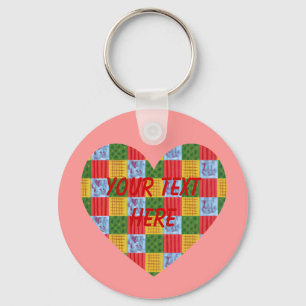 Patchwork Pattern Painting Heart Shaped Key Ring