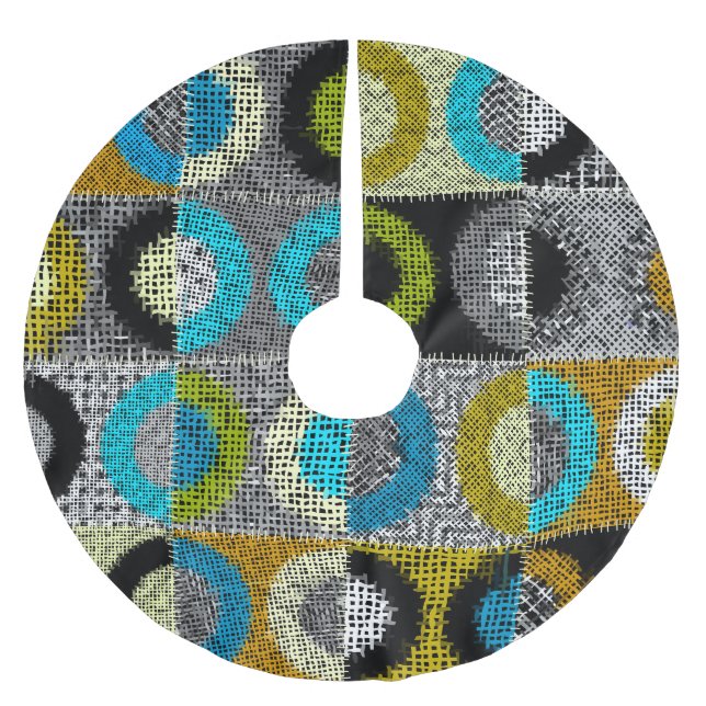 Patchwork pattern, rough canvas imitation. brushed polyester tree skirt (Front)