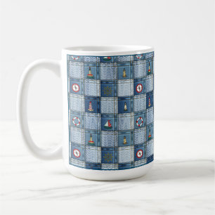 Patchwork Pattern with Marine Theme Lifebuoy Ancho Coffee Mug